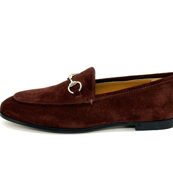Gucci Jordaan Horsebit Bit Suede Slip On Loafers Flat Shoes Chocolate - Picture 5 of 16